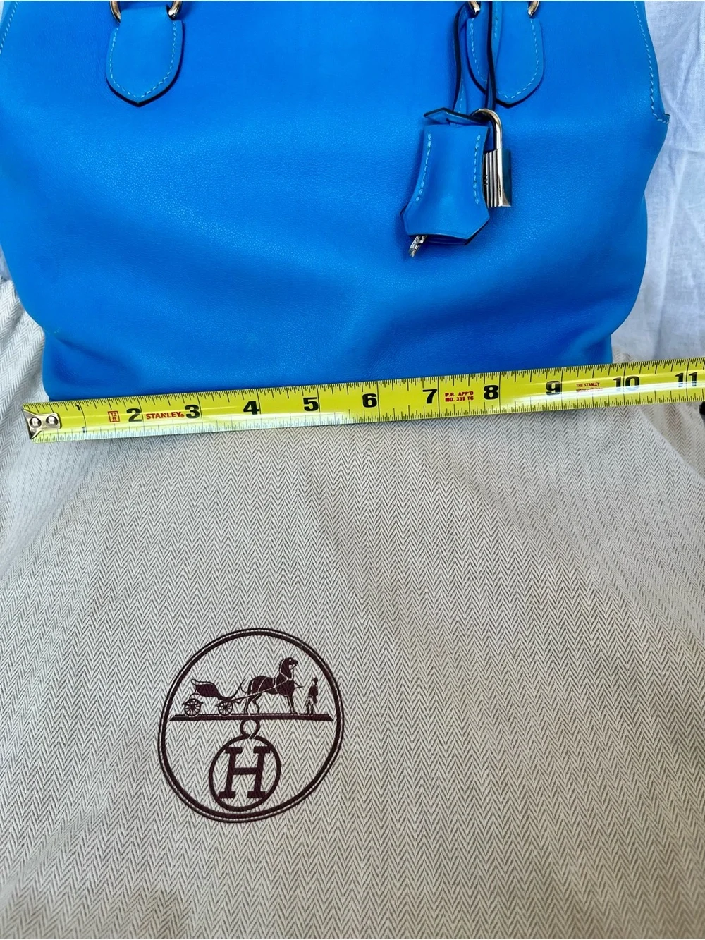 Authentic Hermès Toolbox 26 Blue Swift Leather Palladium Hardware Shoulder Bag